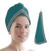 LEOSUCRE Microfiber Hair Towel Wrap Ultra Absorbent Hair Cap, Simple Teal Floral Texture Hair Towel with Buttons Hair Drying Towel Turban Bath Hair Wrap for Woman 26x10in Art Painting view 1