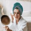 LEOSUCRE Microfiber Hair Towel Wrap Ultra Absorbent Hair Cap, Simple Teal Floral Texture Hair Towel with Buttons Hair Drying Towel Turban Bath Hair Wrap for Woman 26x10in Art Painting view 3