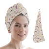 LEOSUCRE Microfiber Hair Towel Wrap Ultra Absorbent Hair Cap, Spring Floral Hair Towel with Buttons Hair Drying Towel Turban Bath Hair Wrap for Woman 26x10in Summer Tulip Lavender Burlap Backdrop view 1