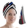 LEOSUCRE Microfiber Hair Towel Wrap Ultra Absorbent Hair Cap, American Flag Hair Towel with Buttons Hair Drying Towel Turban Bath Hair Wrap for Woman 26x10in Stripes Star Red Blue Line view 1