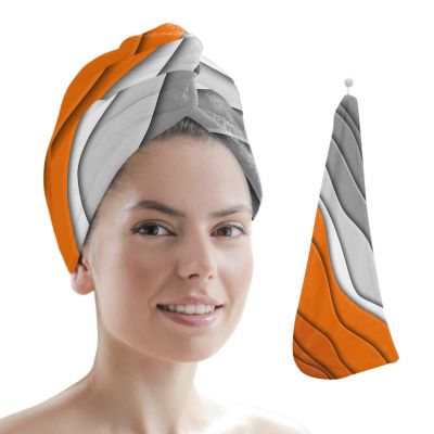 LEOSUCRE Microfiber Hair Towel Wrap Ultra Absorbent Hair Cap, Orange and Gray Hair Towel with Buttons Hair Drying Towel Turban Bath Hair Wrap for Woman 26x10in Abstract Ombre Geometric