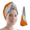 LEOSUCRE Microfiber Hair Towel Wrap Ultra Absorbent Hair Cap, Orange and Gray Hair Towel with Buttons Hair Drying Towel Turban Bath Hair Wrap for Woman 26x10in Abstract Ombre Geometric view 1