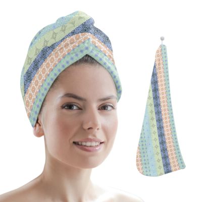 LEOSUCRE Microfiber Hair Towel Wrap Ultra Absorbent Hair Cap, Boho Hair Towel with Buttons Hair Drying Towel Turban Bath Hair Wrap for Woman 26x10in Colorful Ethnic Vintage