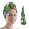 LEOSUCRE Microfiber Hair Towel Wrap Ultra Absorbent Hair Cap, Birds Green Leaves Hair Towel with Buttons Hair Drying Towel Turban Bath Hair Wrap for Woman 26x10in Tropical Monstera Palm Plants view 1