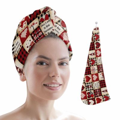 LEOSUCRE Microfiber Hair Towel Wrap Ultra Absorbent Hair Cap, Mother's Day Hair Towel with Buttons Hair Drying Towel Turban Bath Hair Wrap for Woman 26x10in Truck Gnomes Love Heart Buffalo Plaid