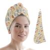 LEOSUCRE Microfiber Hair Towel Wrap Ultra Absorbent Hair Cap, Abstract Leaves Hair Towel with Buttons Hair Drying Towel Turban Bath Hair Wrap for Woman 26x10in Yellow Orange and Gray Burlap Backdrop view 1