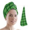 LEOSUCRE Microfiber Hair Towel Wrap Ultra Absorbent Hair Cap, St. Patrick's Day Hair Towel with Buttons Hair Drying Towel Turban Bath Hair Wrap for Woman 26x10in Green Buffalo Checkered view 1