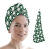 LEOSUCRE Microfiber Hair Towel Wrap Ultra Absorbent Hair Cap, St. Patrick's Day Hair Towel with Buttons Hair Drying Towel Turban Bath Hair Wrap for Woman 26x10in Clover on The Green Checkered view 1