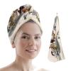 LEOSUCRE Microfiber Hair Towel Wrap Ultra Absorbent Hair Cap, Farm Rooster Hair Towel with Buttons Hair Drying Towel Turban Bath Hair Wrap for Woman 26x10in Vintage Ink Painting view 1