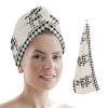LEOSUCRE Microfiber Hair Towel Wrap Absorbent Hair Cap, Farm Animal Hair Towel with Buttons Hair Drying Towel Turban Bath Hair Wrap for Woman 26x10in Rustic Cow Pig Rooster Black and White Plaid view 1