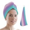 LEOSUCRE Microfiber Hair Towel Wrap Ultra Absorbent Hair Cap, Ombre Colorful Hair Towel with Buttons Hair Drying Towel Turban Bath Hair Wrap for Woman 26x10in Purple Blue Pink Aqua Painting view 1