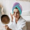 LEOSUCRE Microfiber Hair Towel Wrap Ultra Absorbent Hair Cap, Ombre Colorful Hair Towel with Buttons Hair Drying Towel Turban Bath Hair Wrap for Woman 26x10in Purple Blue Pink Aqua Painting view 3