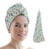 LEOSUCRE Microfiber Hair Towel Wrap Ultra Absorbent Hair Cap, Aqua Leaves Hair Towel with Buttons Hair Drying Towel Turban Bath Hair Wrap for Woman 26x10in Abstract Plant Leaf Tiled Vintage Burlap view 1