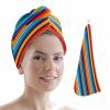 LEOSUCRE Microfiber Hair Towel Wrap Ultra Absorbent Hair Cap, Mexico Stripes Hair Towel with Buttons Hair Drying Towel Turban Bath Hair Wrap for Woman 26x10in Ethnic Colorful Geometric view 1