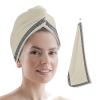 LEOSUCRE Microfiber Hair Towel Wrap Ultra Absorbent Hair Cap, Beige Chinese Floral Style Hair Towel with Buttons Hair Drying Towel Turban Bath Hair Wrap for Woman 26x10in Simple Painting view 1