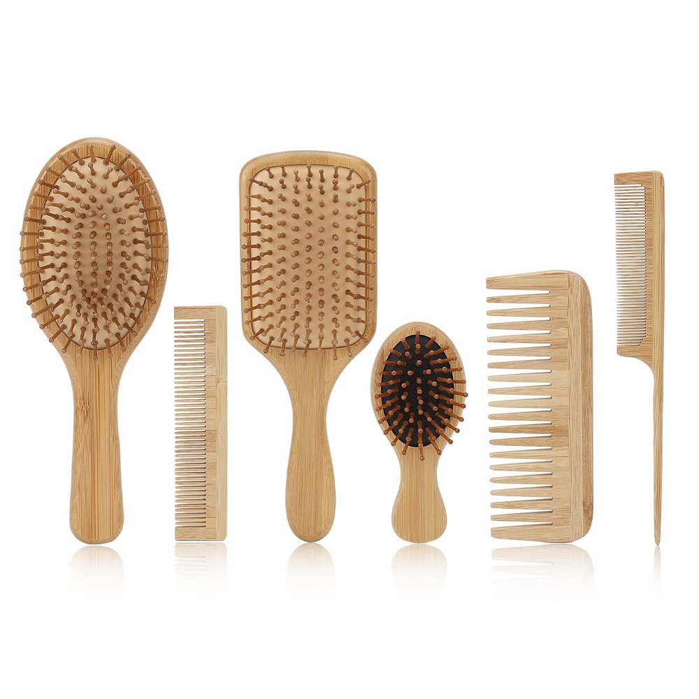 Pilipane Hair Brush Comb Kit, 6 pcs Detangling Hair Brush Comb Set, Phyllostachys Pubescens Friendly Ergonomic Detangling, Hair Brush Comb Set Hair Comb Set Detangling Hair Brush Comb Set