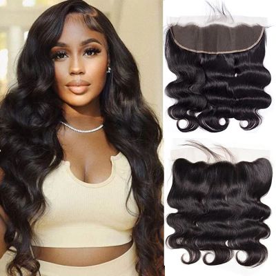 13x4 Ear to Ear Body Wave Lace Frontal Closure 150% Density Brazilian Virgin Human Hair Transparent HD Lace Frontal Closure with Baby Hair PrePlucked Natural Hairline Free Part Natural Black Color