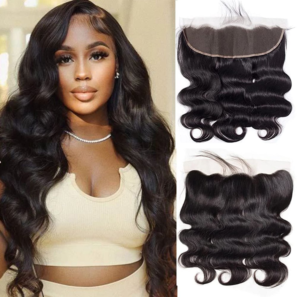 13x4 Ear to Ear Body Wave Lace Frontal Closure 150% Density Brazilian Virgin Human Hair Transparent HD Lace Frontal Closure with Baby Hair PrePlucked Natural Hairline Free Part Natural Black Color