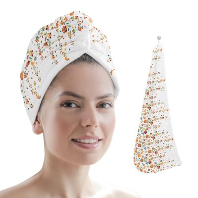 LEOSUCRE Microfiber Hair Towel Wrap Ultra Absorbent Hair Cap, Draping Floral Hair Towel with Buttons Hair Drying Towel Turban Bath Hair Wrap for Woman 26x10in Colorful Flower Romantic