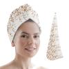 LEOSUCRE Microfiber Hair Towel Wrap Ultra Absorbent Hair Cap, Romantic Floral Hair Towel with Buttons Hair Drying Towel Turban Bath Hair Wrap for Woman 26x10in Orange and Gray Draping Flower view 1