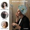 LEOSUCRE Microfiber Hair Towel Wrap Ultra Absorbent Hair Cap, Summer Cactus Hair Towel with Buttons Hair Drying Towel Turban Bath Hair Wrap for Woman 26x10in Tropical Green Plant Stripes view 2