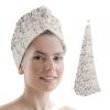 LEOSUCRE Microfiber Hair Towel Wrap Ultra Absorbent Hair Cap, Draping Floral Hair Towel with Buttons Hair Drying Towel Turban Bath Hair Wrap for Woman 26x10in Purple and Gray Flower Rustic Burlap view 1
