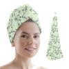 LEOSUCRE Microfiber Hair Towel Wrap Ultra Absorbent Hair Cap, Summer Leaves Hair Towel with Buttons Hair Drying Towel Turban Bath Hair Wrap for Woman 26x10in Green Floral Plant view 1