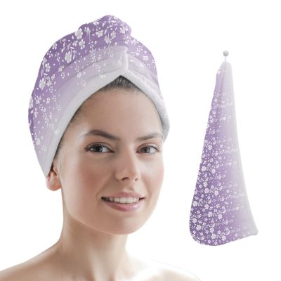 LEOSUCRE Microfiber Hair Towel Wrap Ultra Absorbent Hair Cap, Purple Floral Hair Towel with Buttons Hair Drying Towel Turban Bath Hair Wrap for Woman 26x10in Romantic Flower Drape