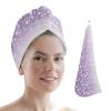 LEOSUCRE Microfiber Hair Towel Wrap Ultra Absorbent Hair Cap, Purple Floral Hair Towel with Buttons Hair Drying Towel Turban Bath Hair Wrap for Woman 26x10in Romantic Flower Drape view 1