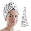 LEOSUCRE Microfiber Hair Towel Wrap Ultra Absorbent Hair Cap, Boho Hair Towel with Buttons Hair Drying Towel Turban Bath Hair Wrap for Woman 26x10in Black and White Art Geometric Stripes view 1