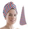 LEOSUCRE Microfiber Hair Towel Wrap Ultra Absorbent Hair Cap, 4th of July Hair Towel with Buttons Hair Drying Towel Turban Bath Hair Wrap for Woman 26x10in American Star Blue Red Buffalo Plaid view 1