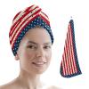 LEOSUCRE Microfiber Hair Towel Wrap Ultra Absorbent Hair Cap, American Flag Day Hair Towel with Buttons Hair Drying Towel Turban Bath Hair Wrap for Woman 26x10in Star Red Stripes Independence view 1