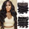 13x4 Ear to Ear Lace Frontal Closure Body Wave 14 Inch Brazilian Human Hair 13x4 Transparent HD Lace Closure Pre Plucked with Baby Hair 150% Density Free Part Frontal Natural Black Color view 1