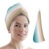 LEOSUCRE Microfiber Hair Towel Wrap Ultra Absorbent Hair Cap, Ombre Color Hair Towel with Buttons Hair Drying Towel Turban Bath Hair Wrap for Woman 26x10in Khaki and Aqua Painting view 1