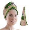 LEOSUCRE Microfiber Hair Towel Wrap Ultra Absorbent Hair Cap, St Patrick Day Hair Towel with Buttons Hair Drying Towel Turban Bath Hair Wrap for Woman 26x10in Plaid Clover Wooden Grain view 1