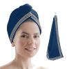 LEOSUCRE Microfiber Hair Towel Wrap Ultra Absorbent Hair Cap, Navy Blue Chinese Floral Style Hair Towel with Buttons Hair Drying Towel Turban Bath Hair Wrap for Woman 26x10in Simple Painting view 1