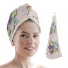 LEOSUCRE Microfiber Hair Towel Wrap Ultra Absorbent Hair Cap, Summer Floral Hair Towel with Buttons Hair Drying Towel Turban Bath Hair Wrap for Woman 26x10in Spring Tulip Lavender Farmhouse Backdrop view 1