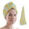 LEOSUCRE Microfiber Hair Towel Wrap Ultra Absorbent Hair Cap, Lemon Tiled Hair Towel with Buttons Hair Drying Towel Turban Bath Hair Wrap for Woman 26x10in Farmhouse Green Stripes Backdrop view 1