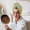 LEOSUCRE Microfiber Hair Towel Wrap Ultra Absorbent Hair Cap, Lemon Tiled Hair Towel with Buttons Hair Drying Towel Turban Bath Hair Wrap for Woman 26x10in Farmhouse Green Stripes Backdrop view 3