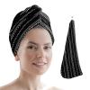 LEOSUCRE Microfiber Hair Towel Wrap Ultra Absorbent Hair Cap, Boho Hair Towel with Buttons Hair Drying Towel Turban Bath Hair Wrap for Woman 26x10in Black Abstract Art Geometric view 1