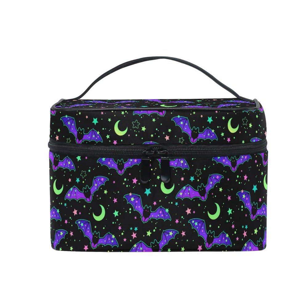 Goth Makeup Bag, Magic Gothic Galaxy Bat Makeup Organizer Bags Toiletry Bag Box Travel Cosmetic Bag Make Up Train Case for Women Teen Girl Ladies Skulls 219