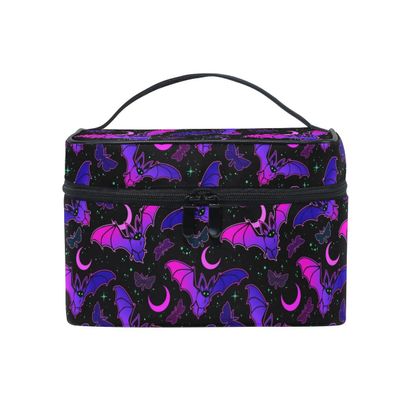 Goth Makeup Bag, Purple Bat Gothic Butterfly Makeup Organizer Bags Toiletry Bag Box Travel Cosmetic Bag Make Up Train Case for Women Teen Girl Ladies