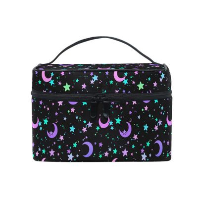 Makeup Bag, Crescents and Stars Makeup Organizer Bags Toiletry Bag Box Travel Cosmetic Bag Make Up Train Case for Women Teen Girl Ladies