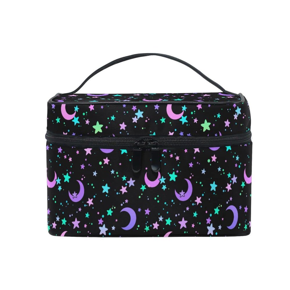 Makeup Bag, Crescents and Stars Makeup Organizer Bags Toiletry Bag Box Travel Cosmetic Bag Make Up Train Case for Women Teen Girl Ladies
