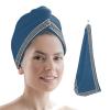 LEOSUCRE Microfiber Hair Towel Wrap Ultra Absorbent Hair Cap, Simple Blue Floral Texture Hair Towel with Buttons Hair Drying Towel Turban Bath Hair Wrap for Woman 26x10in Art Painting view 1