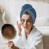 LEOSUCRE Microfiber Hair Towel Wrap Ultra Absorbent Hair Cap, Simple Blue Floral Texture Hair Towel with Buttons Hair Drying Towel Turban Bath Hair Wrap for Woman 26x10in Art Painting view 3