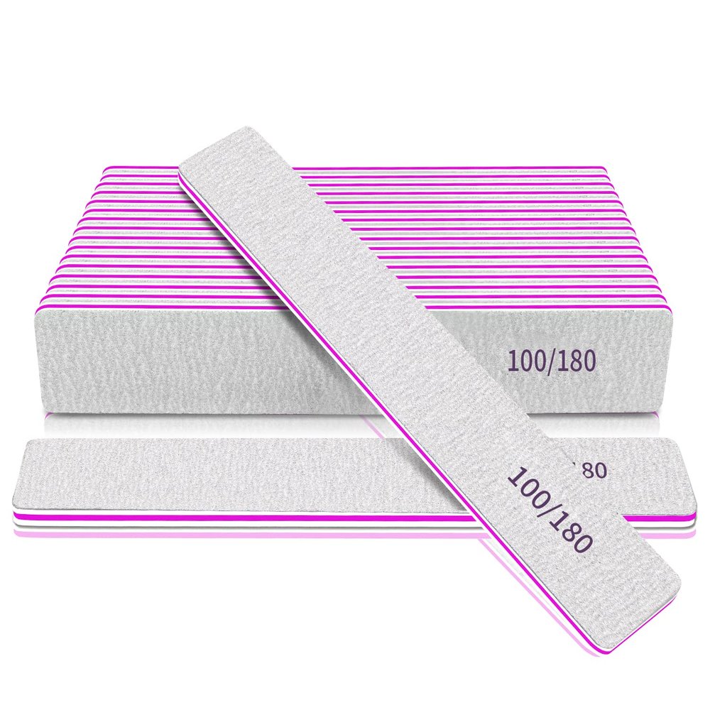 Nail File 100/180 Grit Professional Reusable 12 PCS Double Sides Washable Nail Files for Acrylic and Natural Nails Manicure Tools Suit for Home Salon