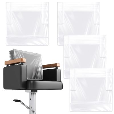Hoolerry 4 Pcs White Edge Salon Chair Cover Clear Plastic Square Hairdressing Back Protectors for Fits Most Standard Back Reinforced Precision Stitched Covers to Prevent Damage Spa/Salon Chairs