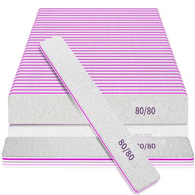 Nail Files for Acrylic Nails, 50pcs 80/80 Grit Nail Files Bulk Reusable Rough Coarse Square Jumbo Nail File Set 50pcs Manicure Pedicure Tools