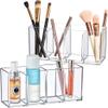 Amazing Abby - Glamour - 2-Pack Acrylic 4-Compartment Makeup Organizer, Transparent Plastic Makeup Brush Holder, Perfect Bathroom Vanity Storage Solution for Makeup Brushes, Eyebrow Pencils, and More view 1